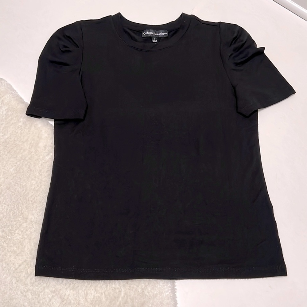 Catherine Malandrino Black Pleated Puff Sleeve Top